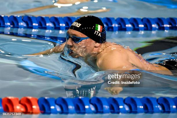 Simone Cerasuolo of Italy competes in the 100m Breaststroke Men Final during the European Short Course Swimming Championships at Complex Olimpic de...