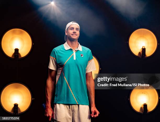John Isner of the United States is photographed during a Tennis Channel player profile video and still photography session prior to the beginning of...