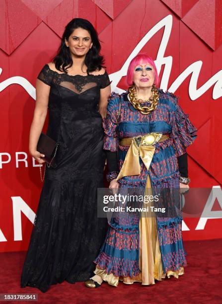 Dame Zandra Rhodes and guest attend The Fashion Awards 2023 Presented by Pandora at the Royal Albert Hall on December 04, 2023 in London, England.