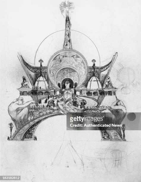 Design by Alphonse Mucha for the planned Pavilion of the History of Man at the 1900 Paris Exhibition, the Exposition Universelle, France.