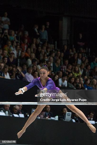 Kyla Ross of USA competes in the Uneven Bars Final on Day Six of the Artistic Gymnastics World Championships Belgium 2013 held at the Antwerp Sports...