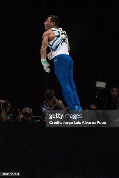 Brandon Wynn of USA competes at the Rings Final on Day Six of the Artistic Gymnastics World Championships Belgium 2013 held at the Antwerp Sports...