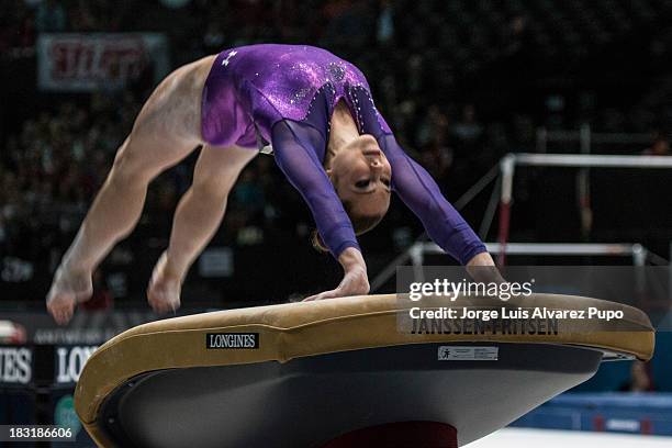 McKayla Maroney of USA competes in the Vault Final on Day Six of the Artistic Gymnastics World Championships Belgium 2013 held at the Antwerp Sports...