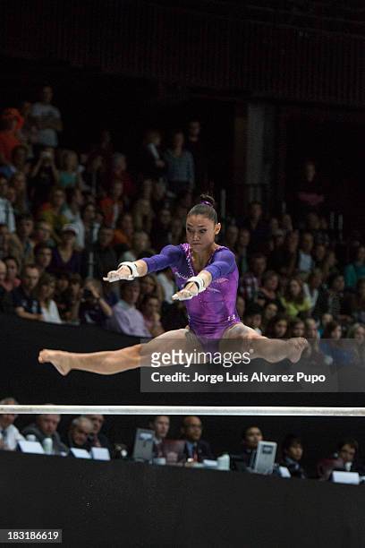 Kyla Ross of USA competes in the Uneven Bars Final on Day Six of the Artistic Gymnastics World Championships Belgium 2013 held at the Antwerp Sports...