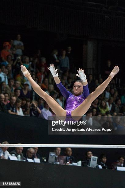 Kyla Ross of USA competes in the Uneven Bars Final on Day Six of the Artistic Gymnastics World Championships Belgium 2013 held at the Antwerp Sports...