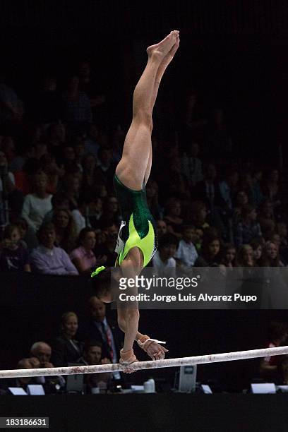 Jinnan Yao of China competes l in the Uneven Bars Final on Day Six of the Artistic Gymnastics World Championships Belgium 2013 held at the Antwerp...
