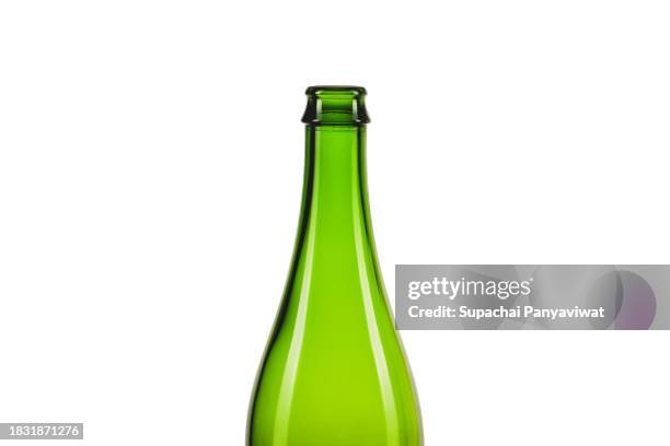 close up green color beer bottle, studio shot, clipping path - wine bottle stock pictures, royalty-free photos & images