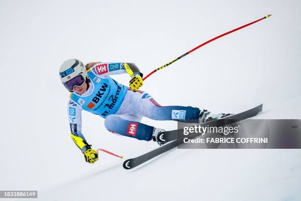 Norway's Ragnhild Mowinckel competes during the Women's Super-G race at the FIS Alpine Skiing World Cup event in St. Moritz, Switzerland, on December...