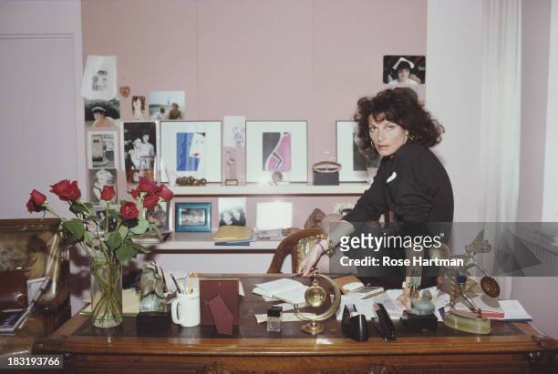 Belgian born American fashion designer Diane Von Furstenberg in her studio, April 1987.