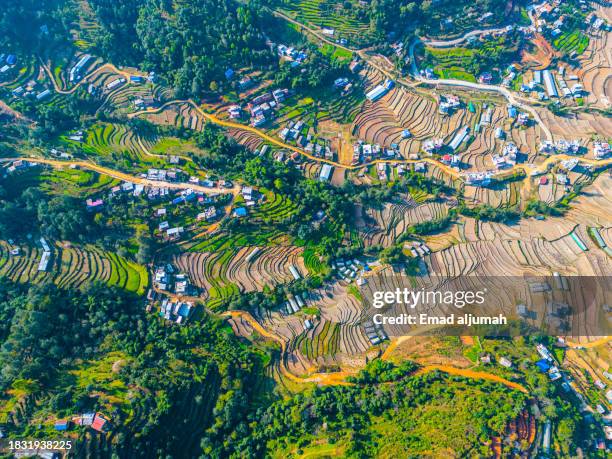 intricate patterns of kathmandu valley agriculture - gundu nepal stock pictures, royalty-free photos & images