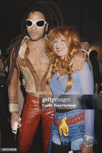 American singer-songwriter Lenny Kravitz and American fashion designer Betsey Johnson at the Betsey Johnson Fall 1998 Collection catwalk show, 1998.