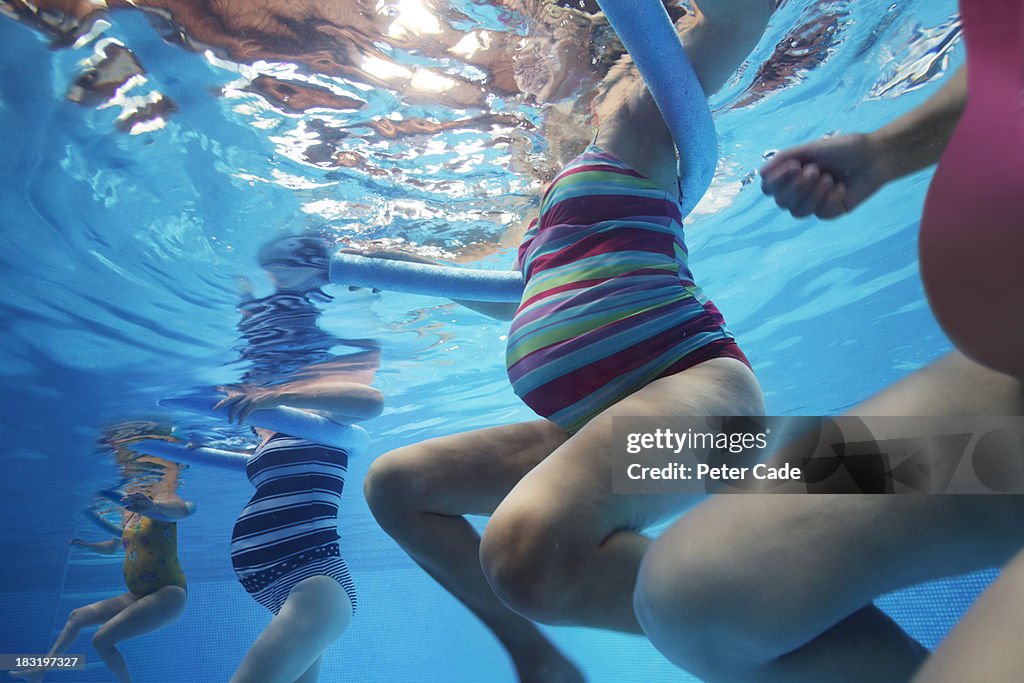 Pregnant women exercising in pool