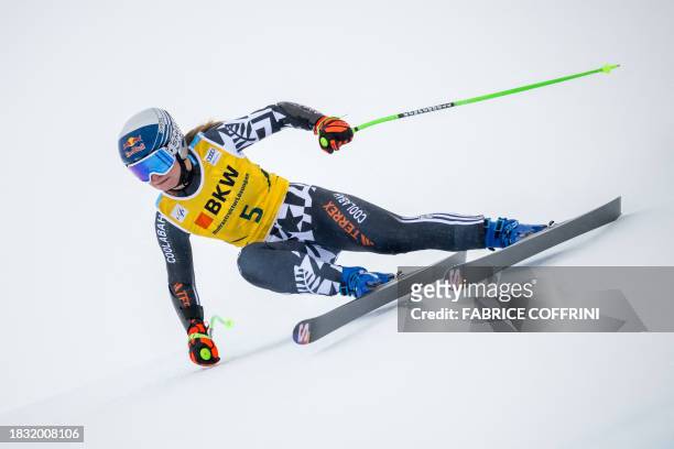 New Zealand's Alice Robinson competes during the Women's Super-G race at the FIS Alpine Skiing World Cup event in St. Moritz, Switzerland, on...