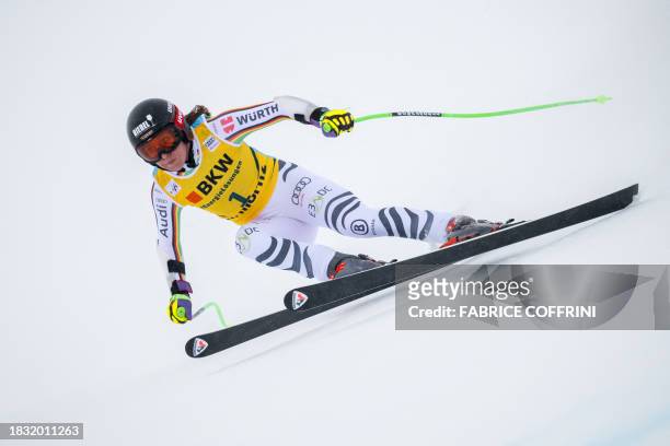 Germany's Kira Weidle competes during the Women's Super-G race at the FIS Alpine Skiing World Cup event in St. Moritz, Switzerland, on December 8,...