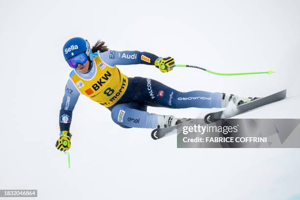 Italy's Elena Curtoni competes during the Women's Super-G race at the FIS Alpine Skiing World Cup event in St. Moritz, Switzerland, on December 8,...