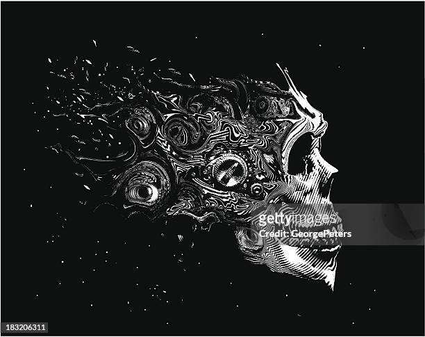 ilustrações de stock, clip art, desenhos animados e ícones de crânio assustador espaço - skull