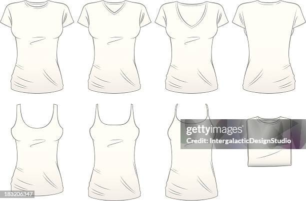 blank women's t-shirts and tank tops - v neck stock illustrations