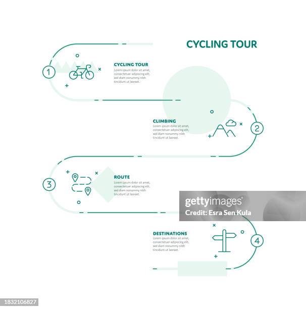 cycling tour concept infographic design with editable stroke line icons - road infographic stock illustrations