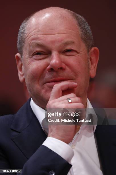 German Chancellor, Olaf Scholz , attends the SPD federal congress on December 8, 2023 in Berlin, Germany. The party is meeting to elect its...