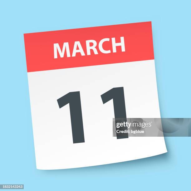 stockillustraties, clipart, cartoons en iconen met march 11 - daily calendar on blue background - getal 11