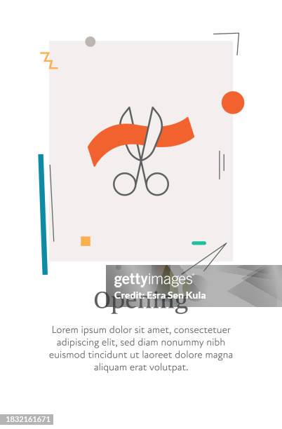 opening icon with editable stroke, placed on a style vertical web banner. - owner opening store stock illustrations