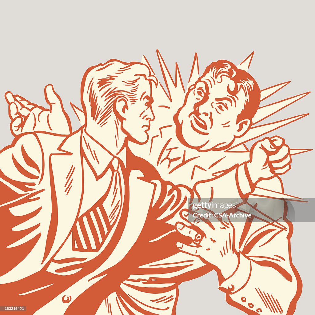 Orange Cartoon Of Two Men In Fist Fight High-Res Vector Graphic - Getty  Images