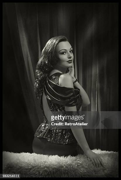 glamour beauty in film noir style. - vintage glamour stock pictures, royalty-free photos & images