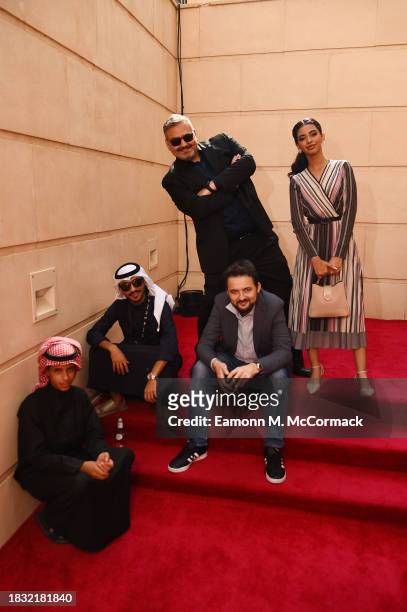 Omar Alatawi, Majed Z. Samman, Abu Bakr Shawky, Mohamed Hefzy and Tulin Essam pose during the "Hajjan" photocall at the Red Sea International Film...