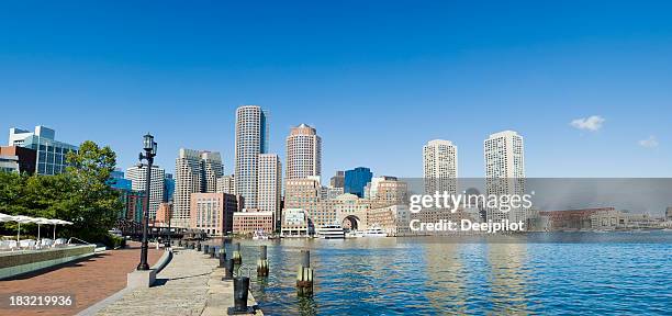 boston rowes wharf city skyline in the usa - boston waterfront stock pictures, royalty-free photos & images