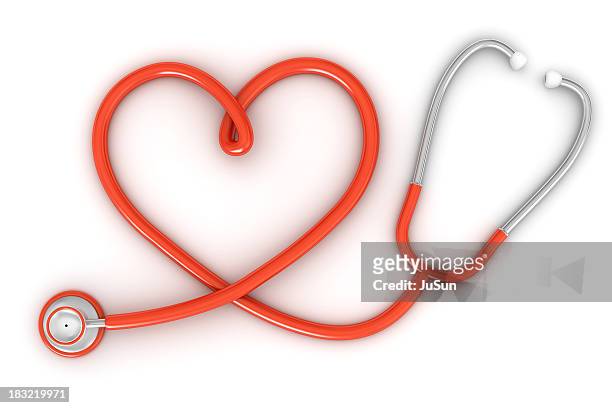 stethoscope with red heart shaped cord - heart shape 3d stock pictures, royalty-free photos & images