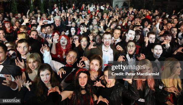 Vampires gather in a world record attempt at the Shocktober Fest at Tulleys Farm on October 5, 2013 near Crawley, West Sussex. Each October thousands...