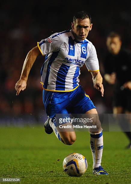 Andrew Crofts of Brighton in action during the Sky Bet Championship match between Brighton & Hove Albion and Nottingham Forest at Amex Stadium on...