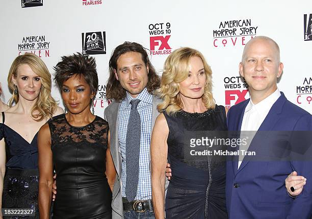 Sarah Paulson, Angela Bassett, Brad Falchuk, Jessica Lange and Ryan Murphy arrive at the premiere of FX's "American Horror Story: Coven" held at...