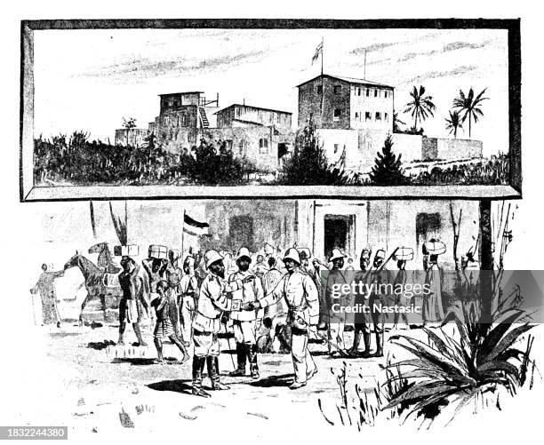 the bagamoyo fort - zanzibar stock illustrations