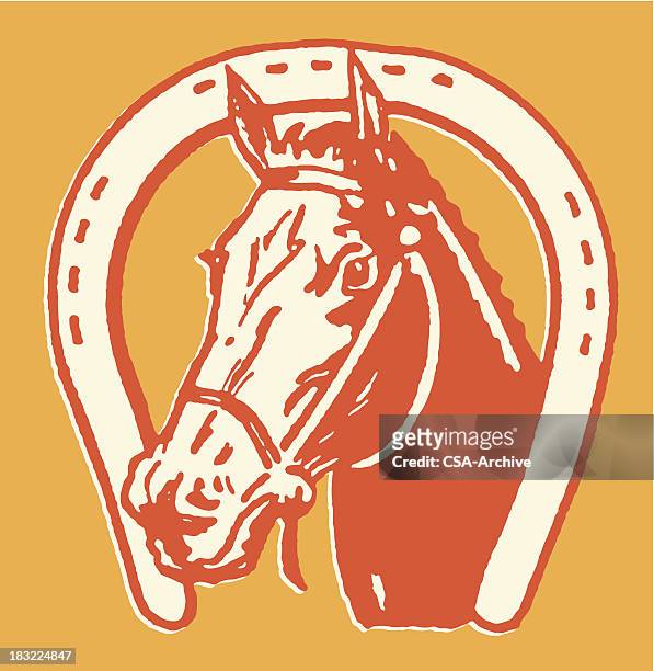 ilustrações de stock, clip art, desenhos animados e ícones de cavalo e horseshoe - horseshoe