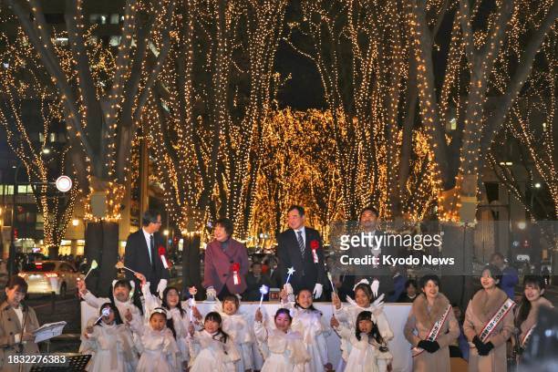 The annual Sendai Pageant of Starlight illumination event begins in Sendai, northeastern Japan, on Dec. 8, 2023. Zelkova trees lining a 500-meter...