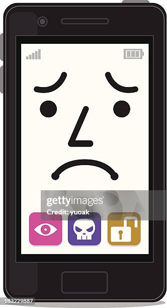 smartphone-zeichen (traurigkeit) - ドクロ stock-grafiken, -clipart, -cartoons und -symbole