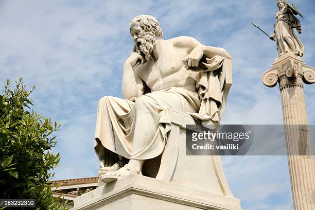 statue of socrates, the philosopher, with sky in distance - statue stock pictures, royalty-free photos & images