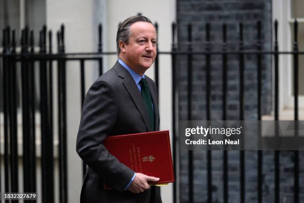 Foreign Secretary David Cameron arrives in Downing Street ahead of the weekly Cabinet meeting on December 05, 2023 in London, England.