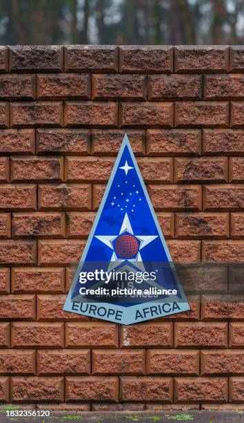 December 2023, Rhineland-Palatinate, Ramstein-Miesenbach: The logo of the United States Space Forces, taken at the ceremony to mark the activation of...