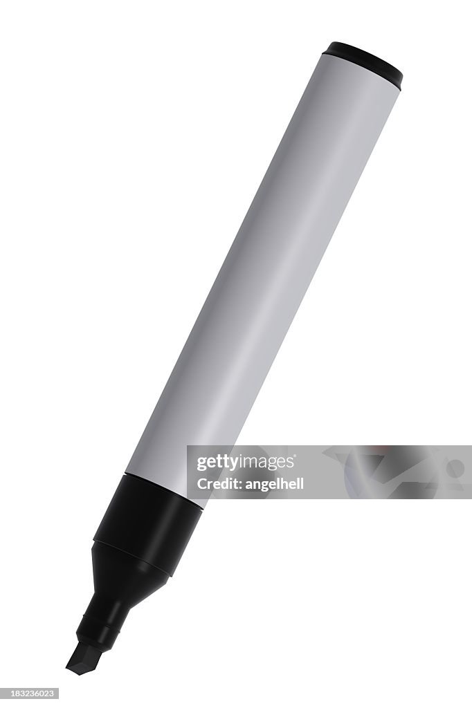 Large black marker with blank white case at a vertical angle