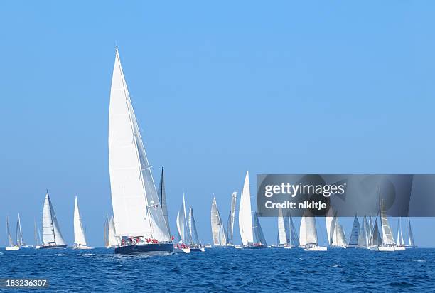 sailboats during a regatta on the french riviera - regatta stockfoto's en -beelden