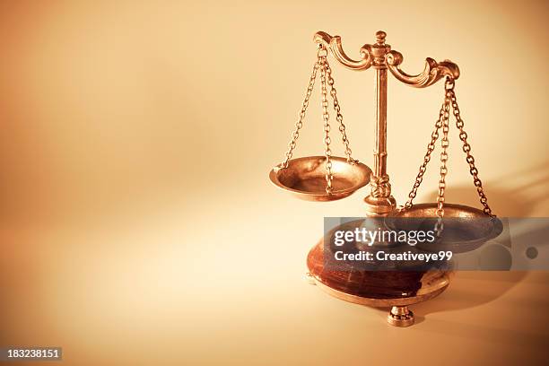 golden scales of justice - scales of justice concept stock pictures, royalty-free photos & images