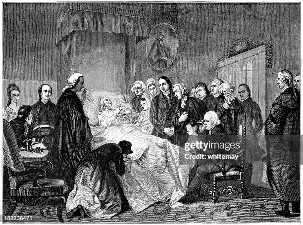 the death of john wesley (victorian engraving) - victorian woman stock illustrations