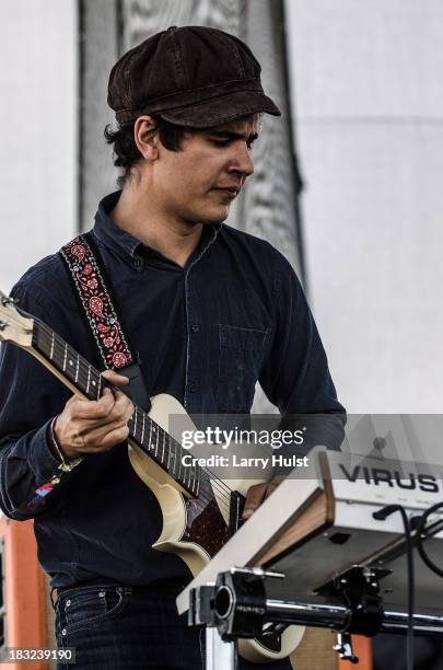 Omar Rodriquez-Lopez performing with 'Bosnian Rainbows' at May Farms in Byers, Colorado on September 21, 2013.