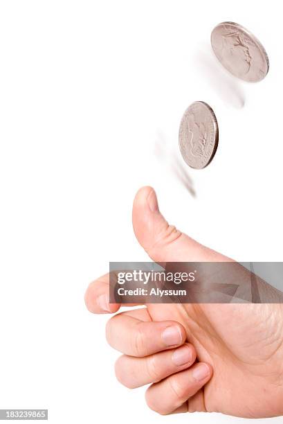 decision making - coin toss stockfoto's en -beelden