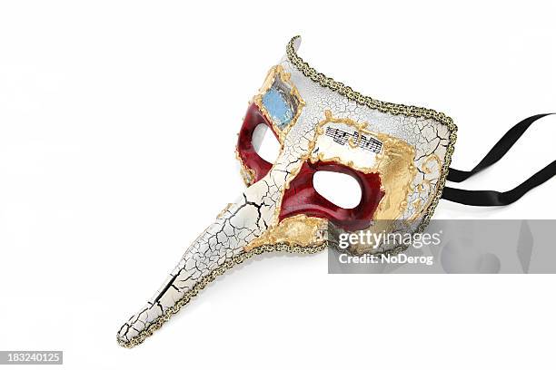 venitian costume mask with long nose - venetiaans-masker stockfoto's en -beelden