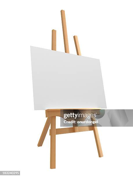 blank canvas on large wooden easel - art easel stock pictures, royalty-free photos & images