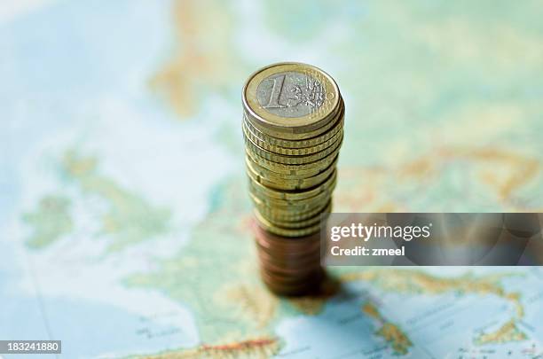 coins on the map of europe - republic of ireland map stock pictures, royalty-free photos & images