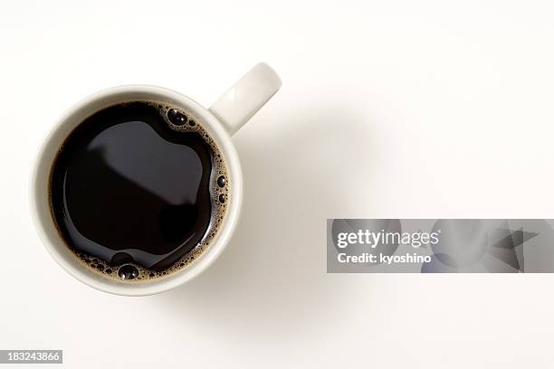 isolated shot of a cup of coffee on white background - overhead objects bildbanksfoton och bilder